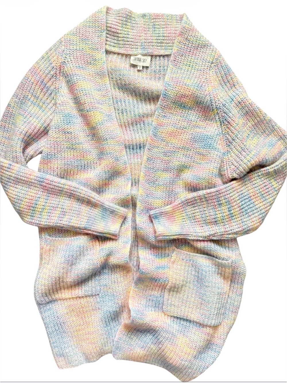 New Sienna Sky Slouchy Oversized Cozy Open-Front Pastel Multicolor Cardigan M